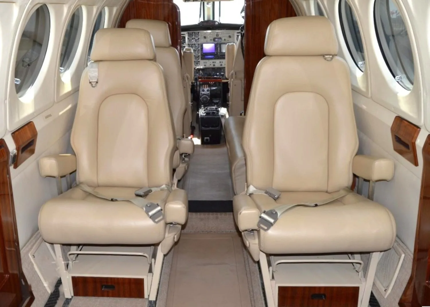 Cabin interior of a Beechcraft King Air 200.