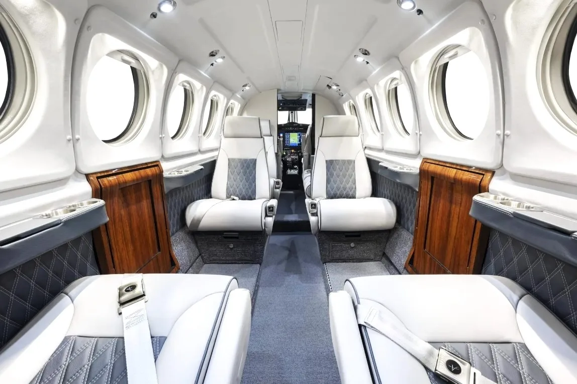Cabin interior of a Beechcraft King Air 200.