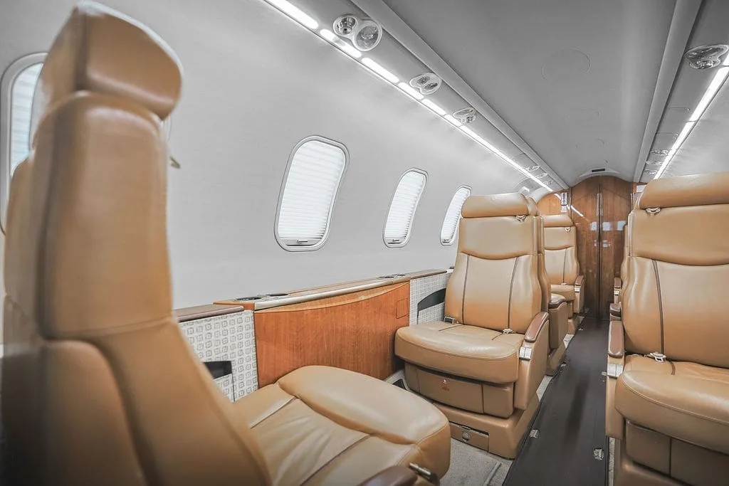 Cabin interior of a 2004 Bombardier Learjet 45XR.