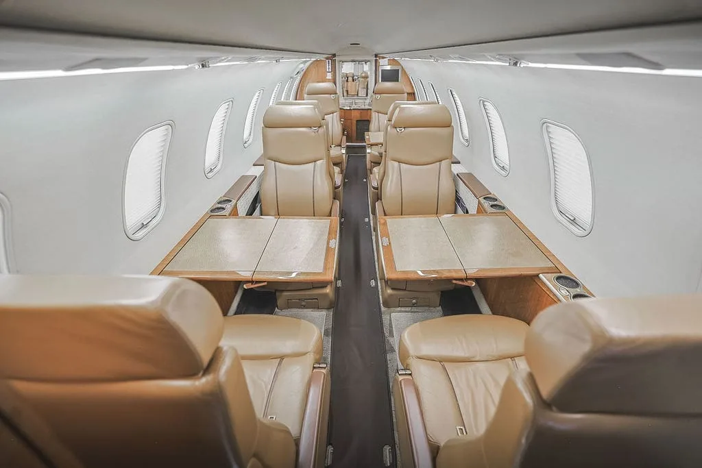 Cabin interior of a 2004 Bombardier Learjet 45XR.