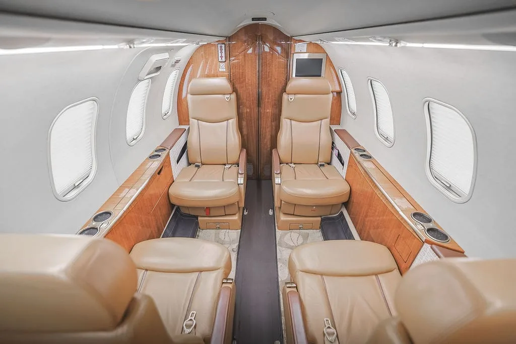 Cabin interior of a 2004 Bombardier Learjet 45XR.