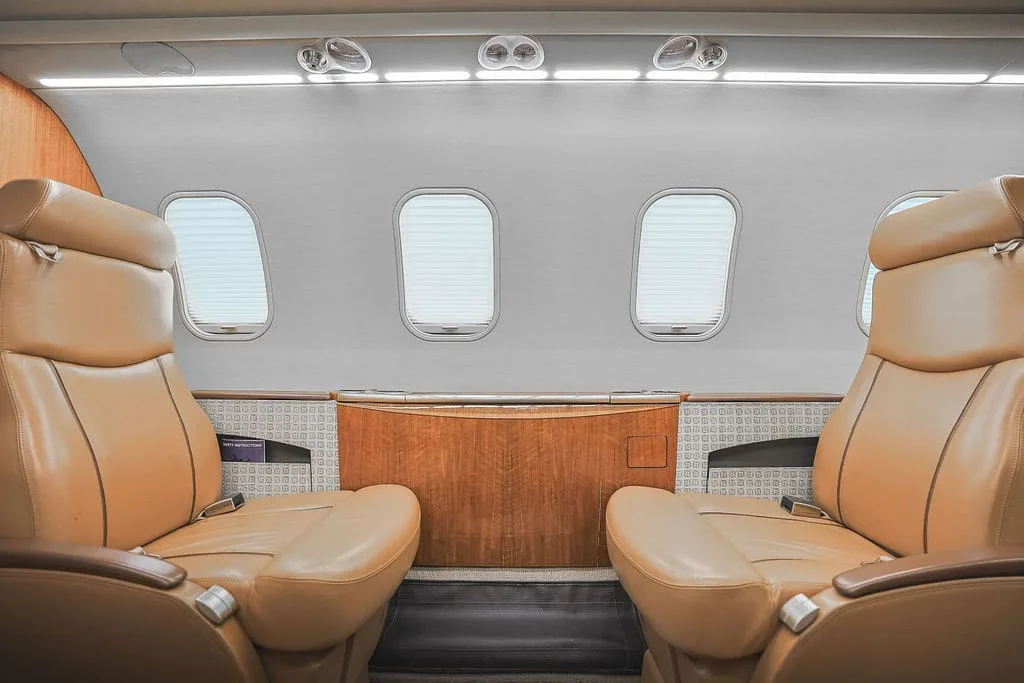 Cabin interior of a 2004 Bombardier Learjet 45XR.