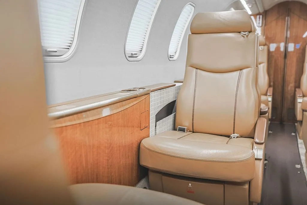 Cabin interior of a 2004 Bombardier Learjet 45XR.