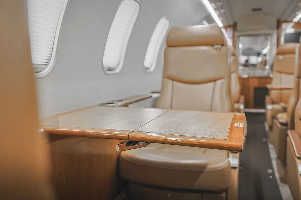 Cabin interior of a 2004 Bombardier Learjet 45XR.