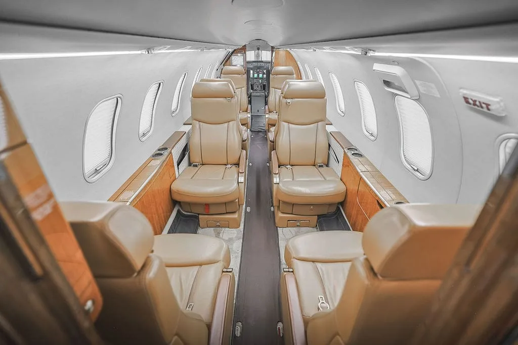 Cabin interior of a 2004 Bombardier Learjet 45XR.