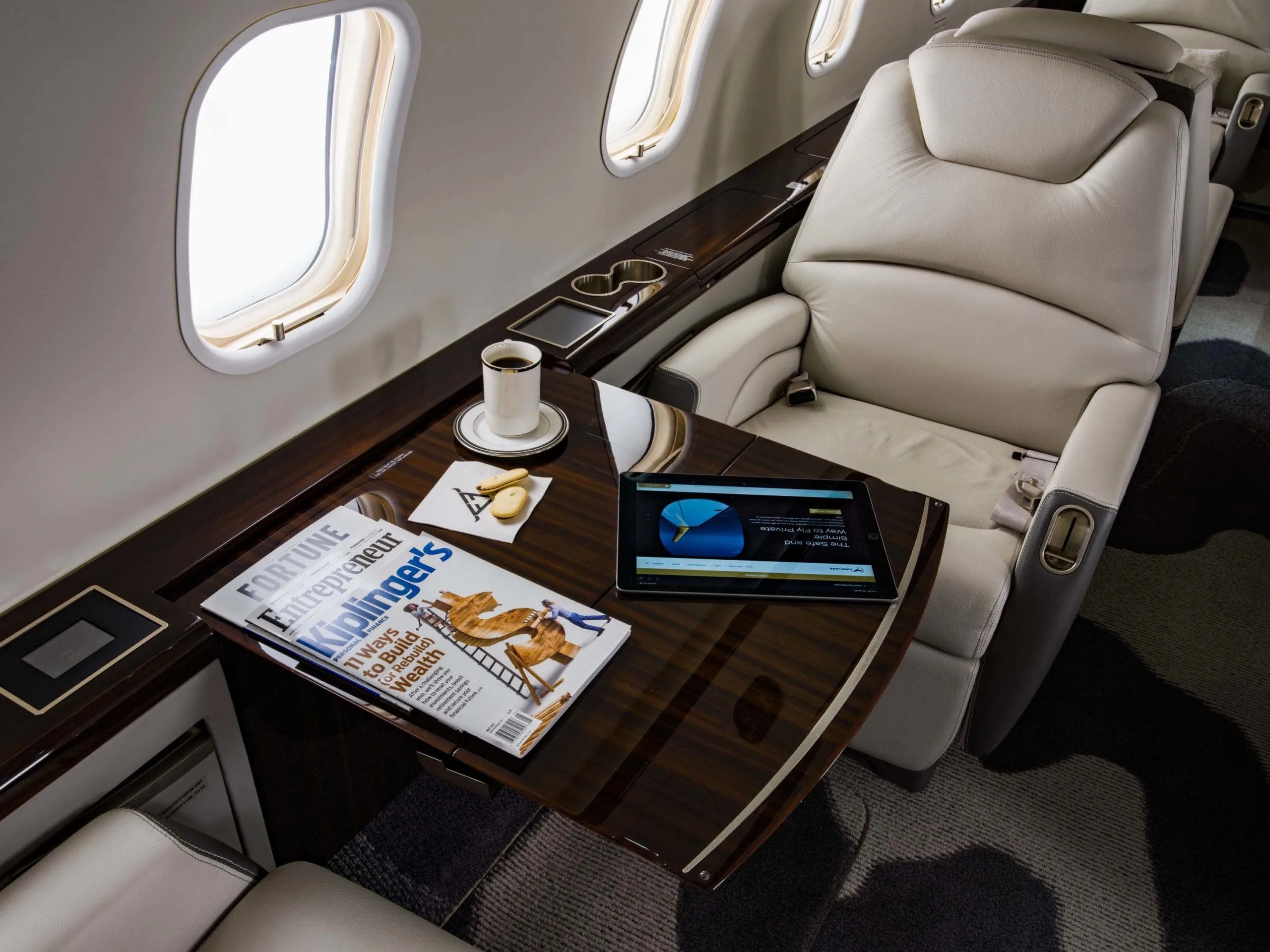 Cabin interior of a 2008 Bombardier Challenger 300.