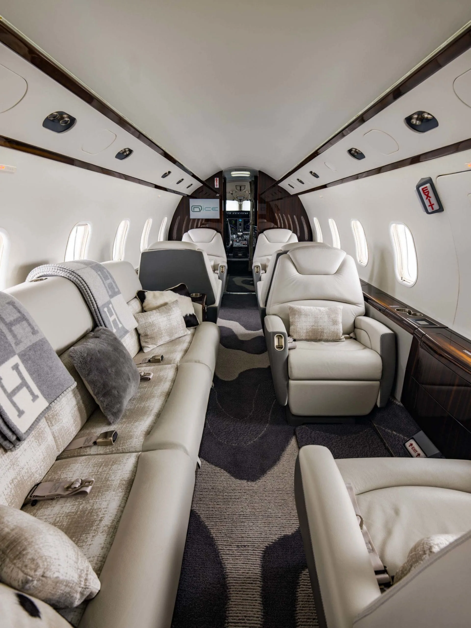 Cabin interior of a 2008 Bombardier Challenger 300.