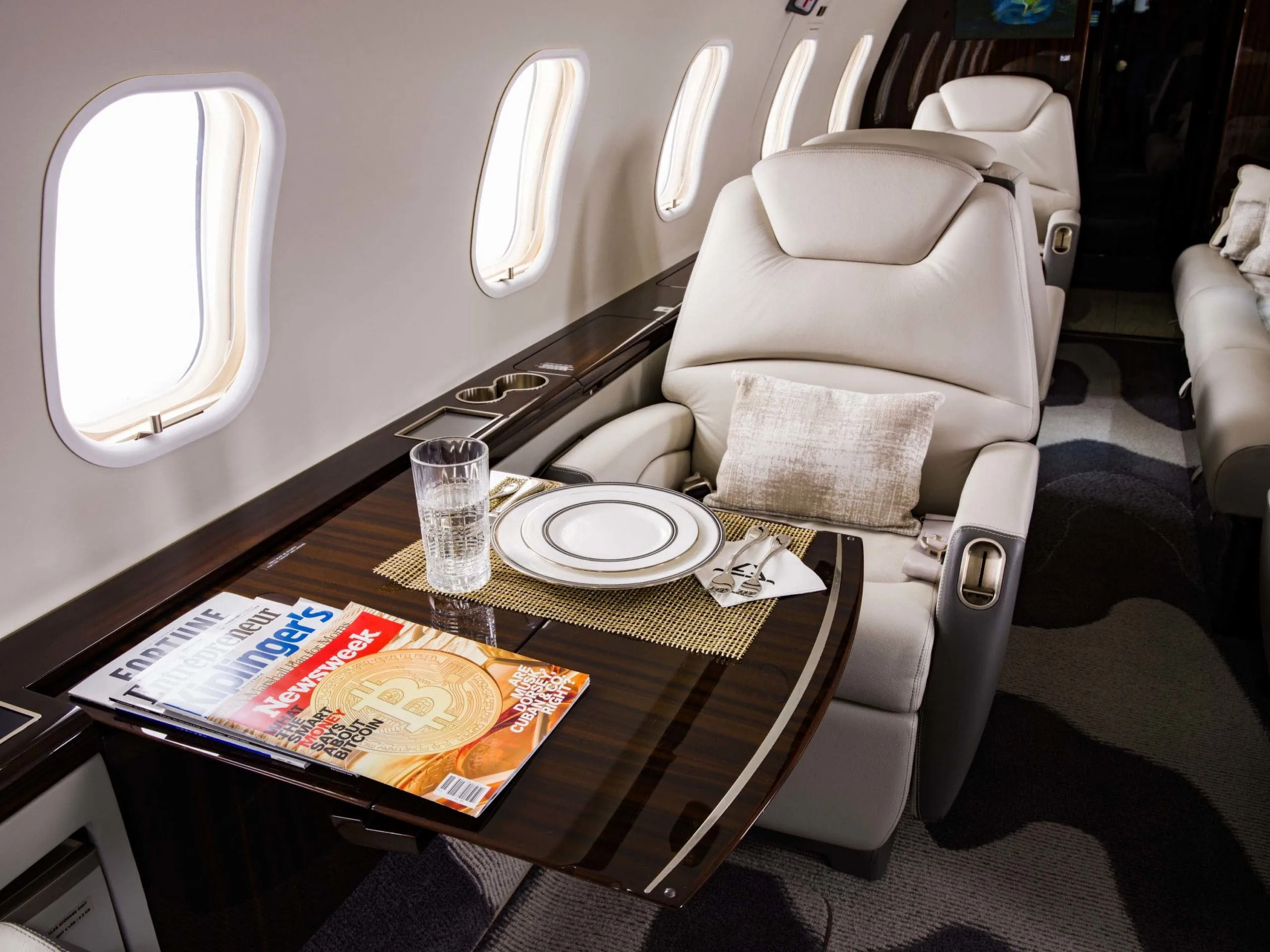 Cabin interior of a 2008 Bombardier Challenger 300.