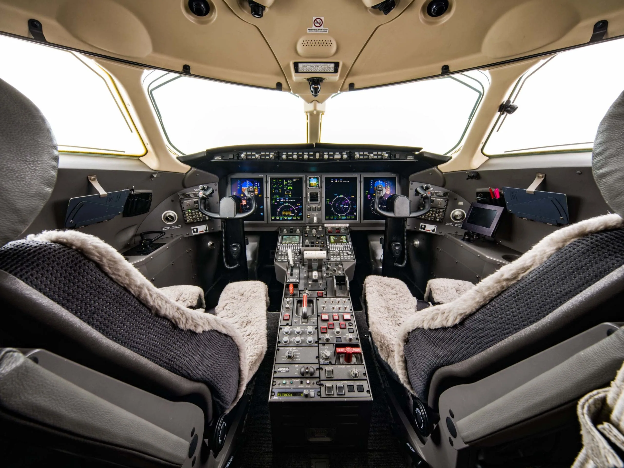 Cockpit and instrument panel of a 2008 Bombardier Challenger 300.