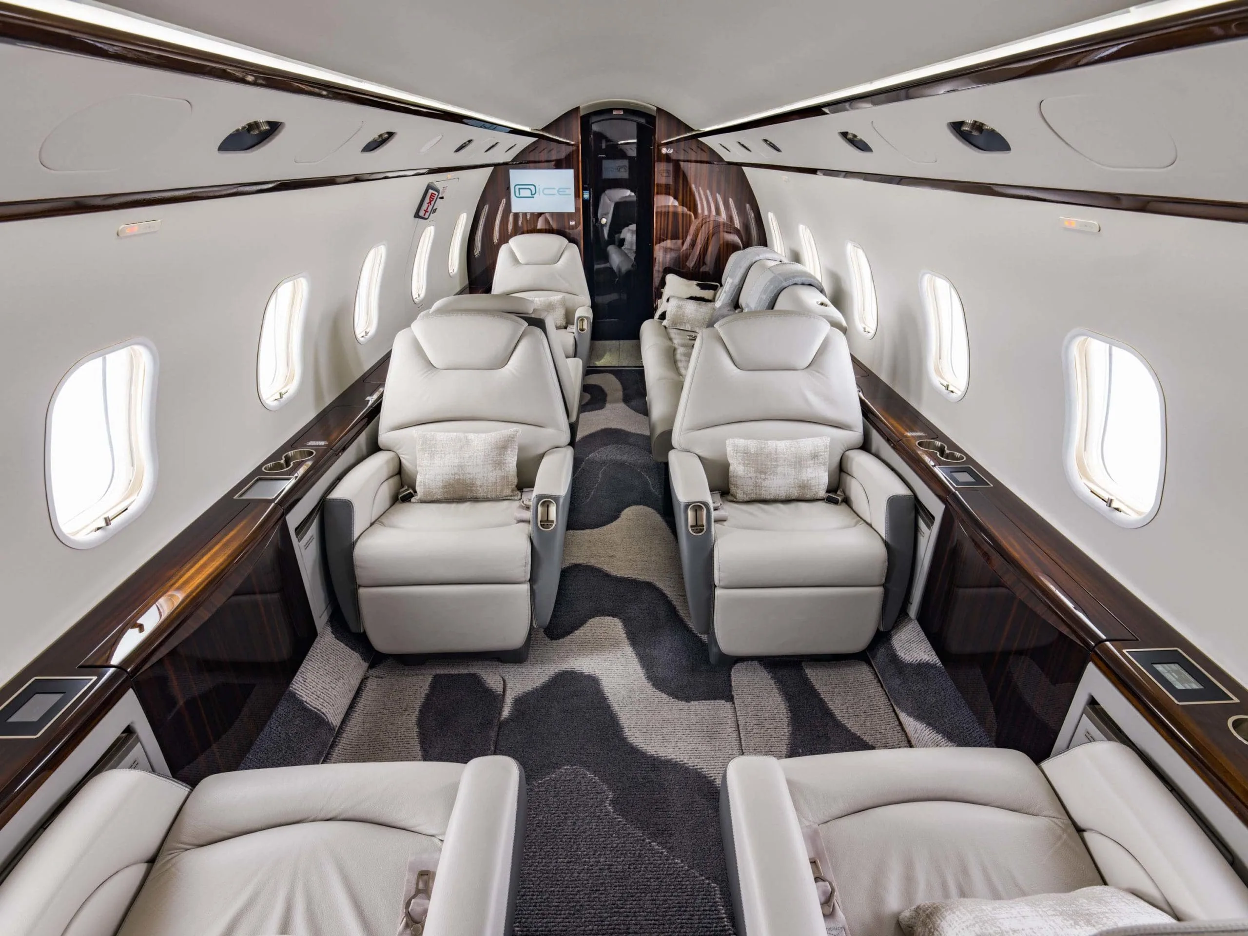 Cabin interior of a 2008 Bombardier Challenger 300.