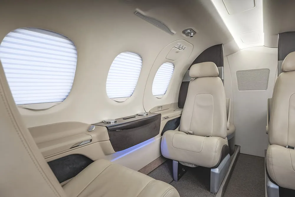 Cabin interior of a 2009 Embraer Phenom 100.