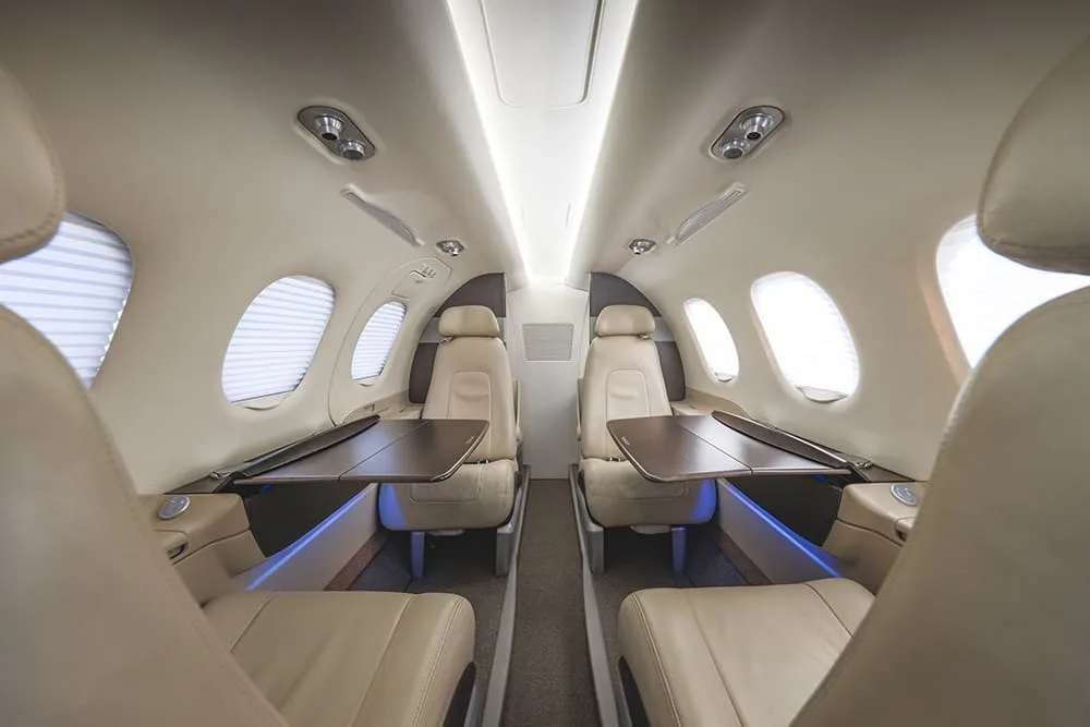 Cabin interior of a 2010 Embraer Phenom 100.