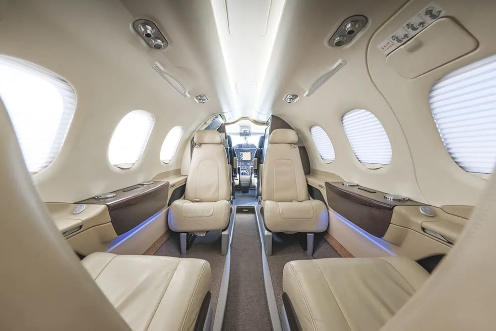 Cabin interior of a 2010 Embraer Phenom 100.