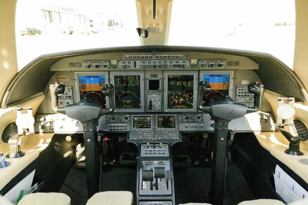 Cockpit and instrument panel of a 2012 Cessna Citation CJ4.