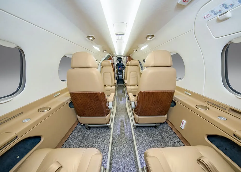 Cabin interior of a 2013 Embraer Phenom 300.