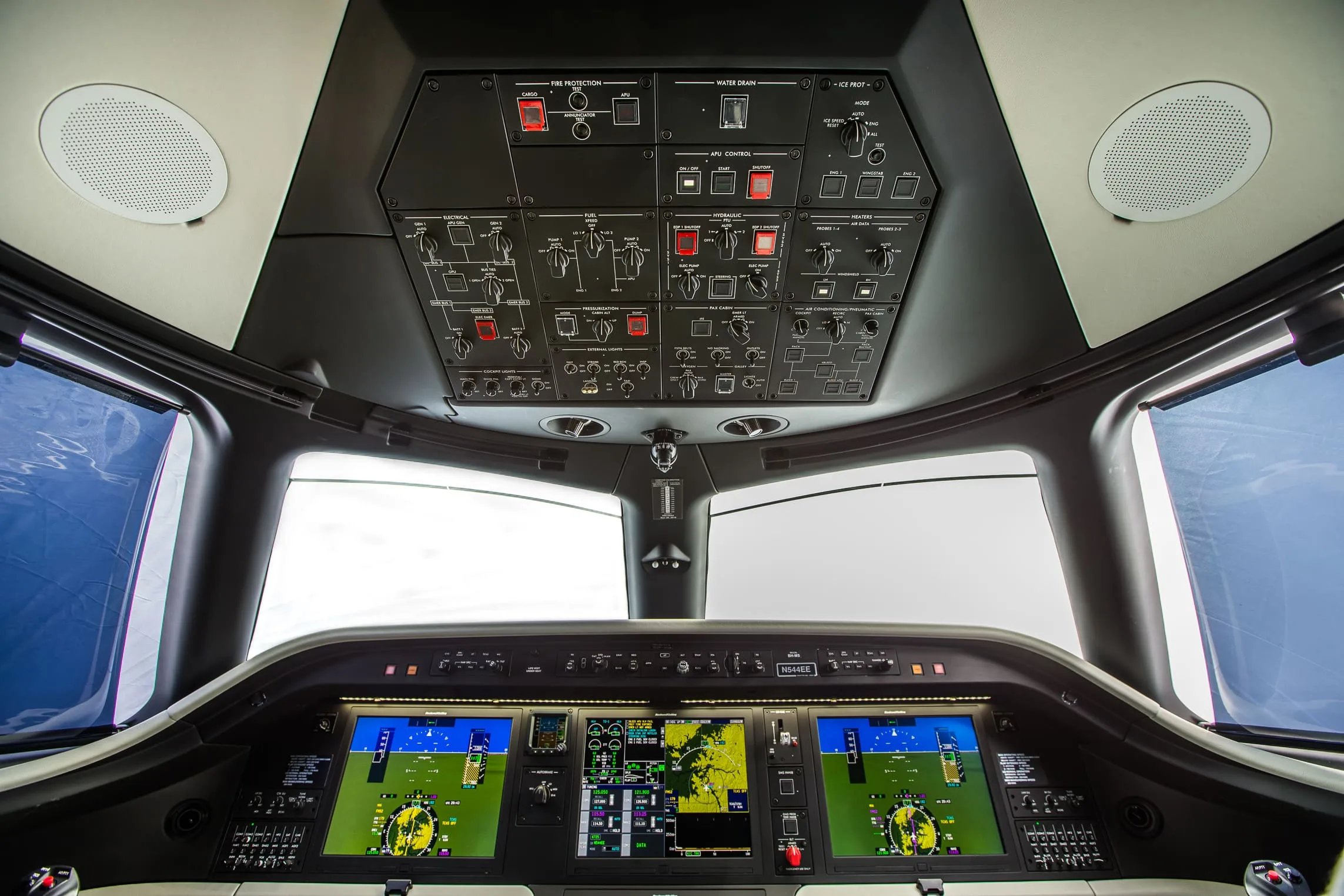 Cockpit and instrument panel of a 2019 Embraer Praetor 500.