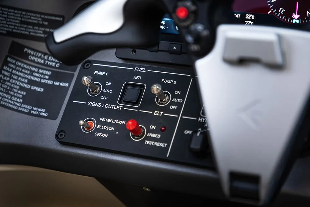 Cockpit and instrument panel of a 2018 Embraer Phenom 100EV.