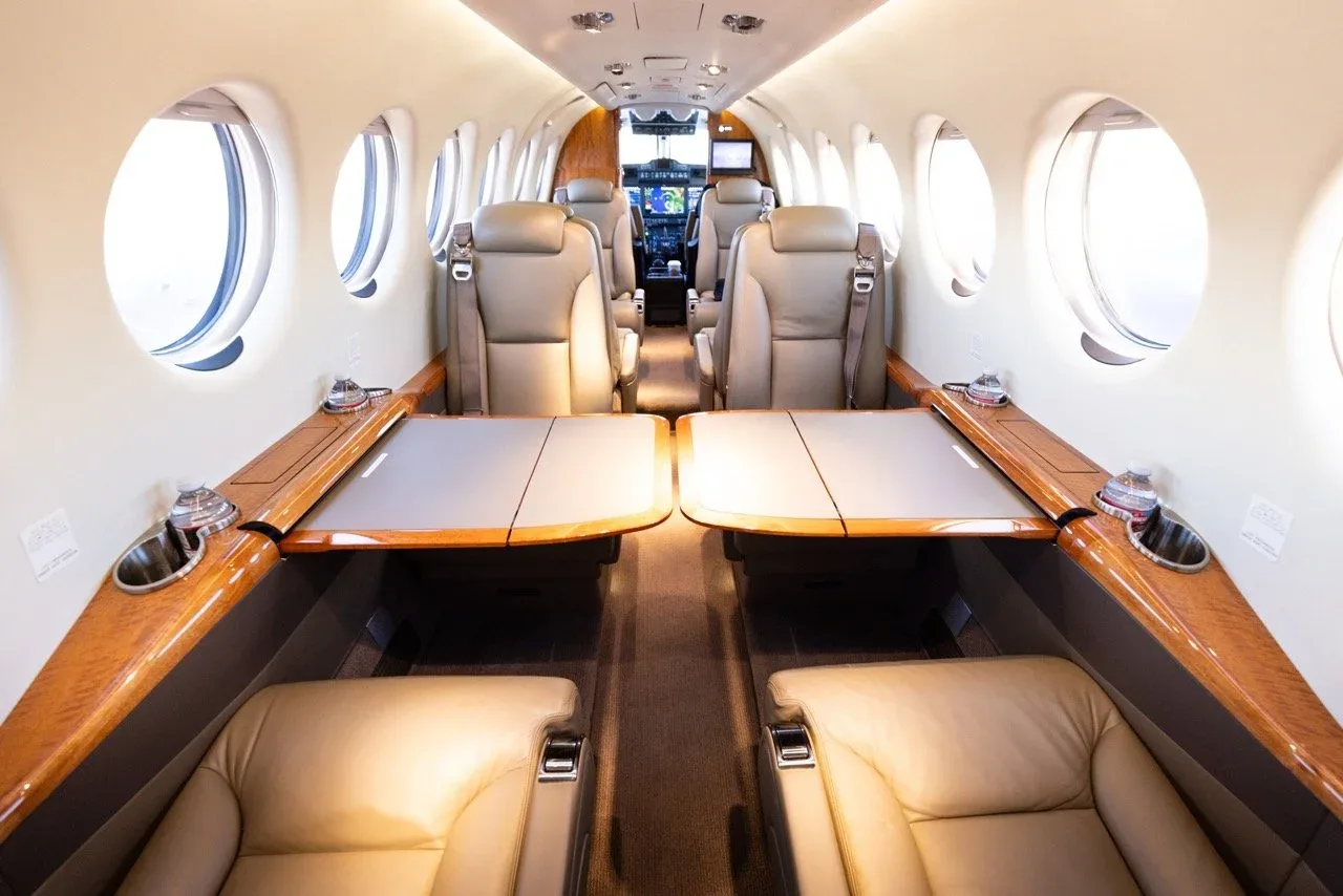 Cabin interior of a 2016 Beechcraft King Air 350i Private Charter | Orange County & John Wayne Airport — | WCAS.
