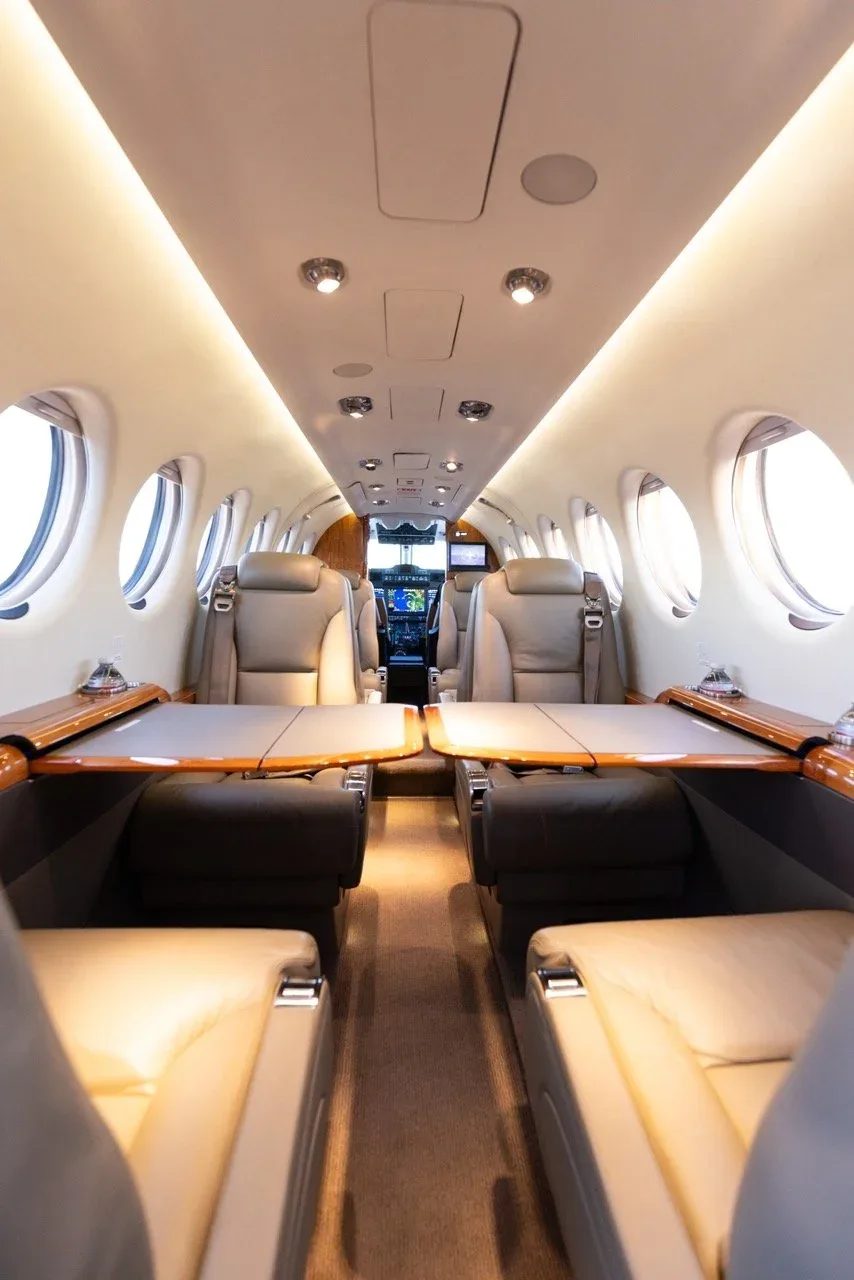 Cabin interior of a 2016 Beechcraft King Air 350i Private Charter | Orange County & John Wayne Airport — | WCAS.