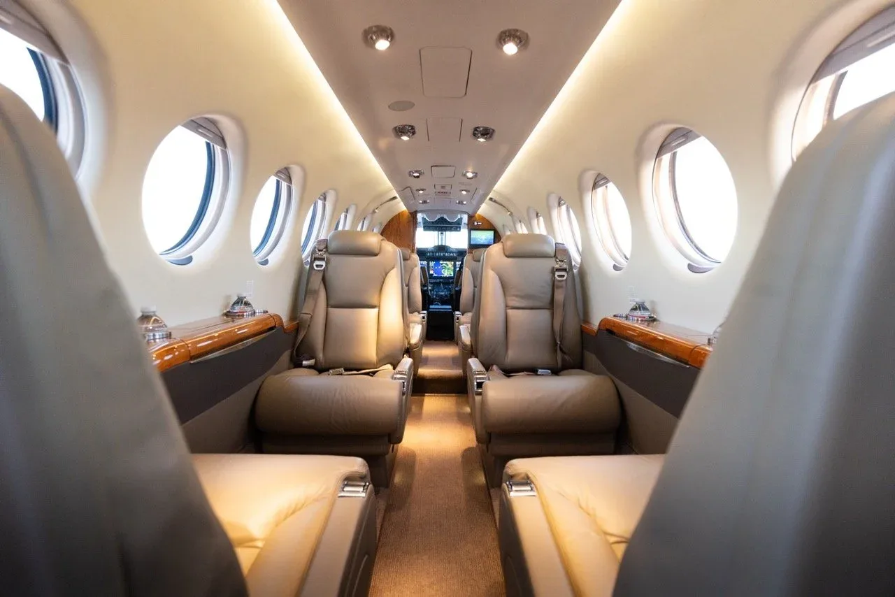 Cabin interior of a 2016 Beechcraft King Air 350i Private Charter | Orange County & John Wayne Airport — | WCAS.