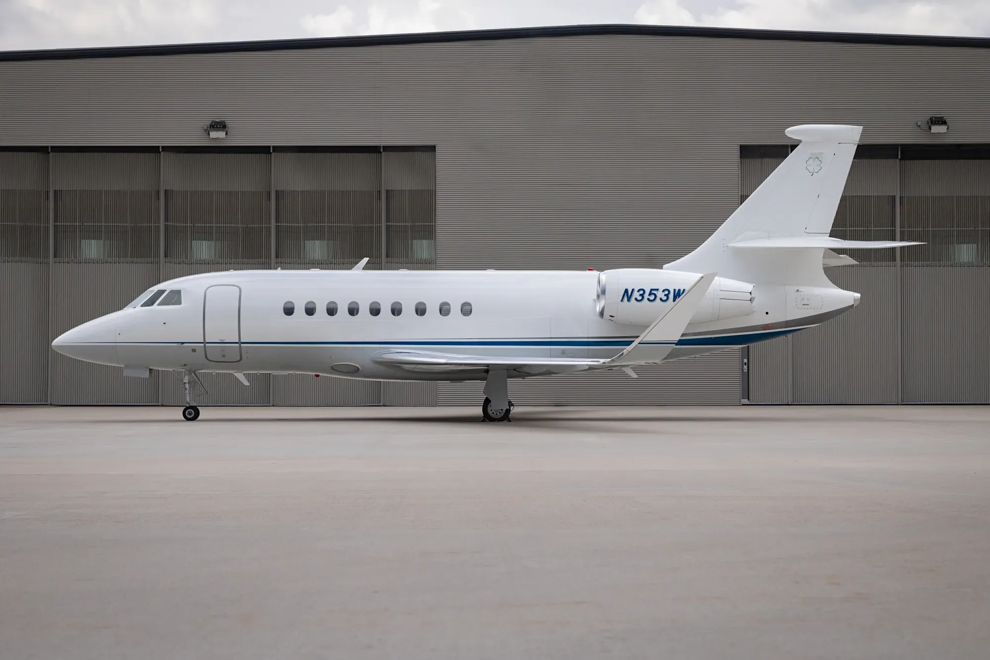 Exterior view of a 2012 Dassault Falcon 2000LX.