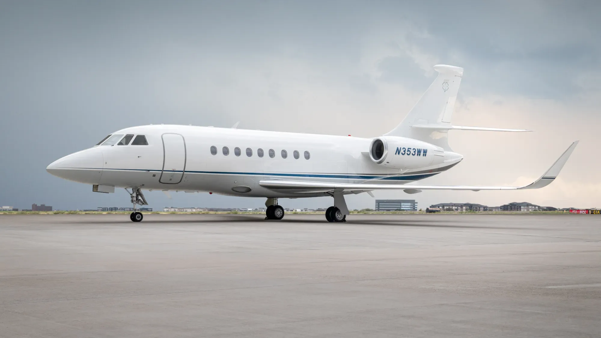 Exterior view of a 2012 Dassault Falcon 2000LX.