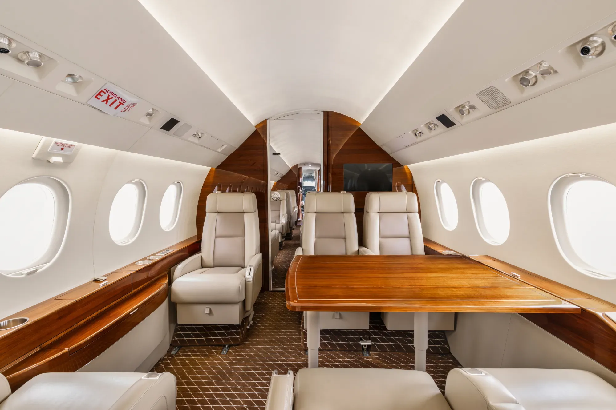 Cabin interior of a 2012 Dassault Falcon 2000LX.