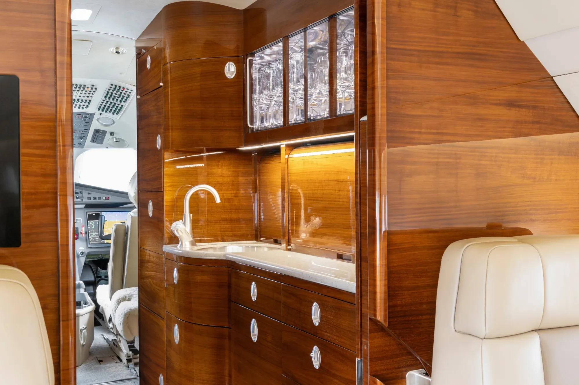 Cabin interior of a 2012 Dassault Falcon 2000LX.