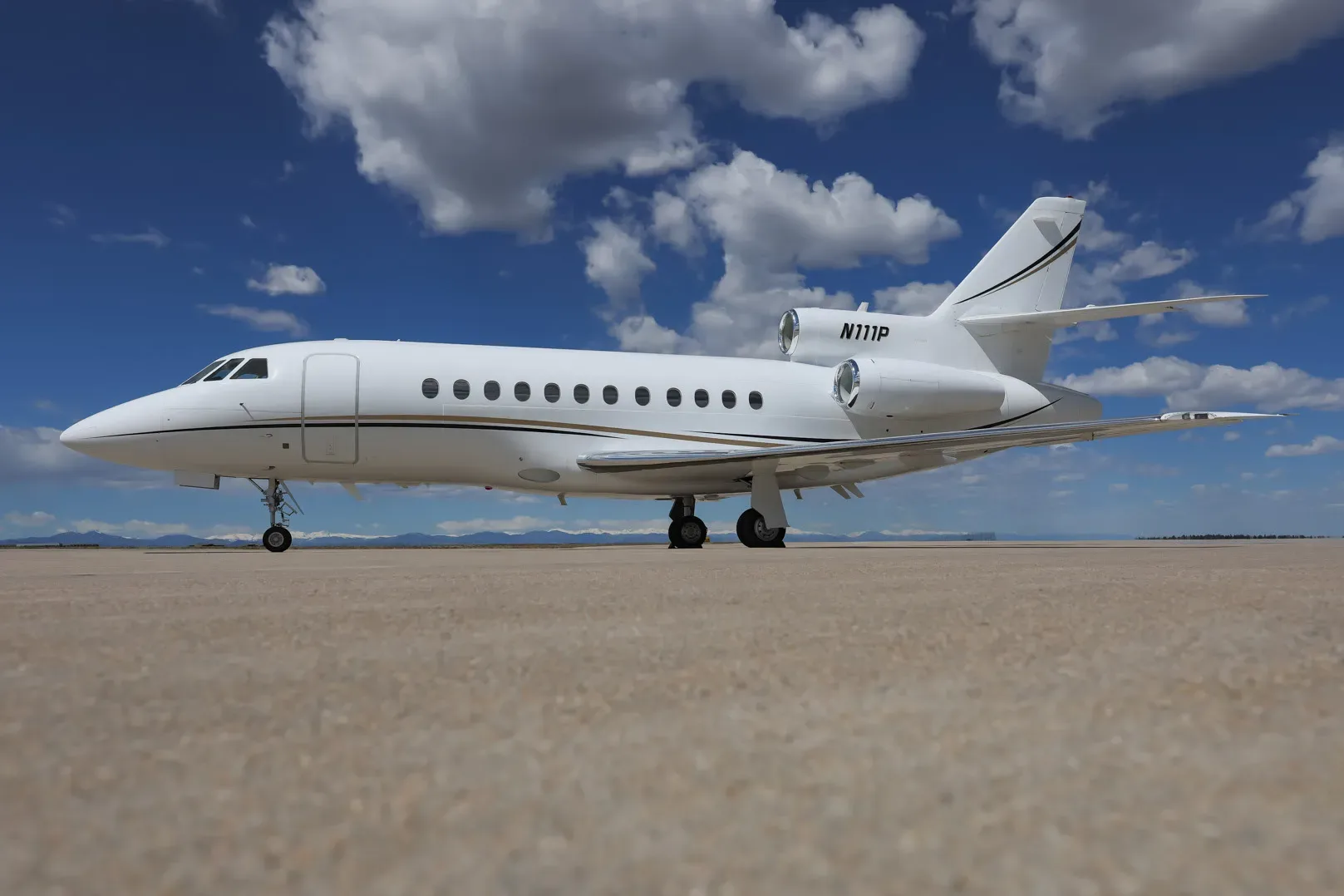 Marketing image of a 1992 Dassault Falcon 900B.