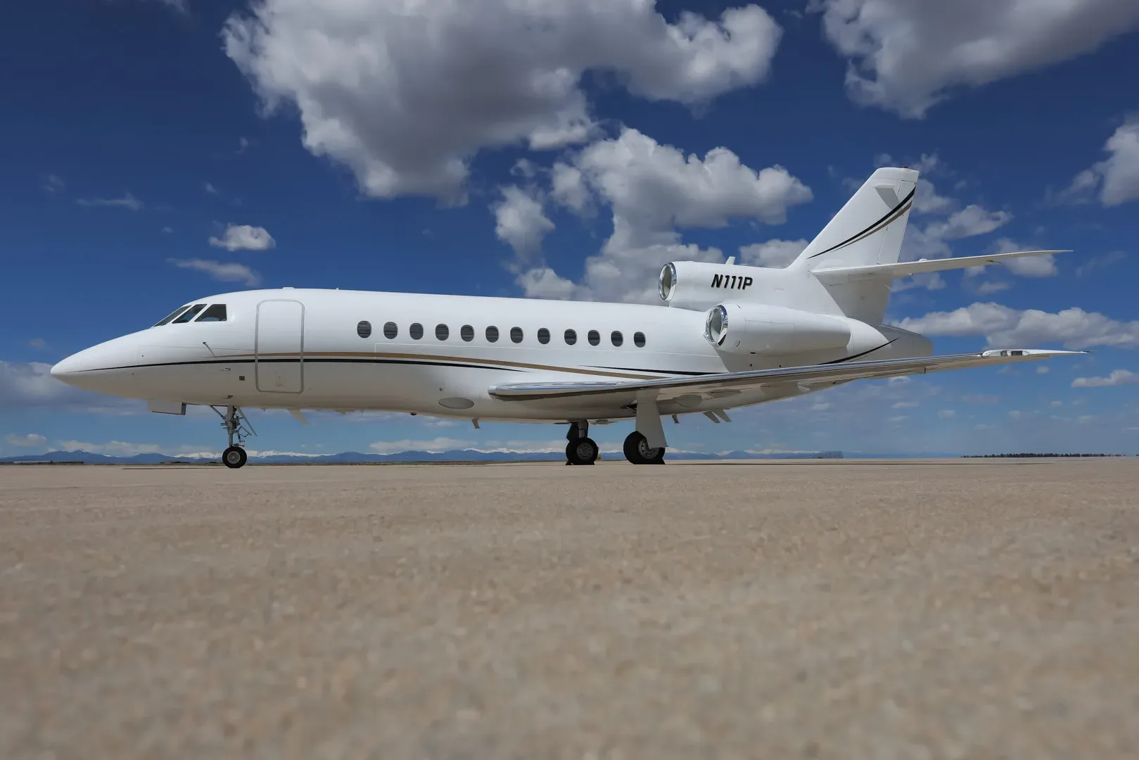 Marketing image of a 1992 Dassault Falcon 900B.