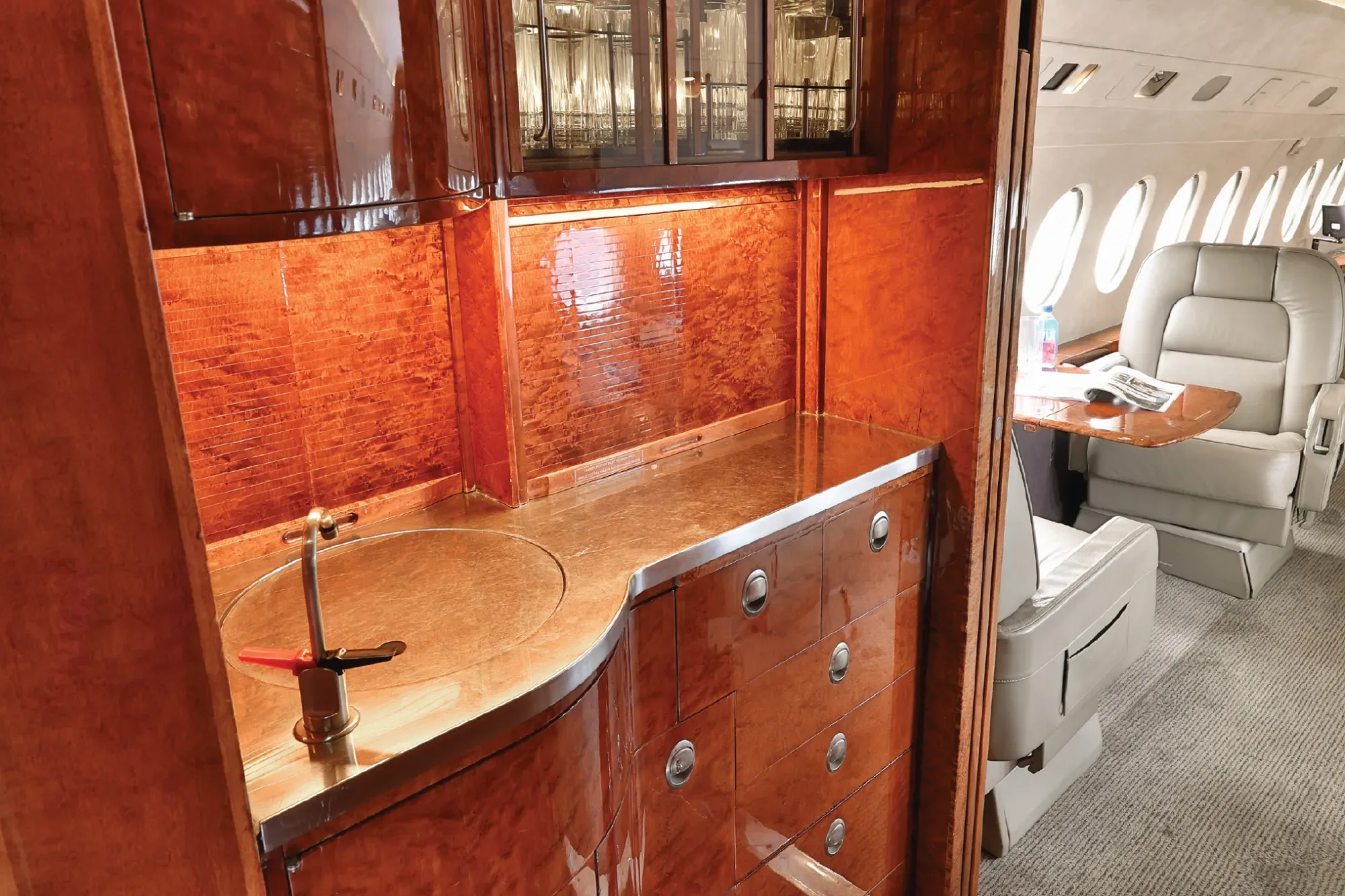 Cabin interior of a 1991 Dassault Falcon 900B.