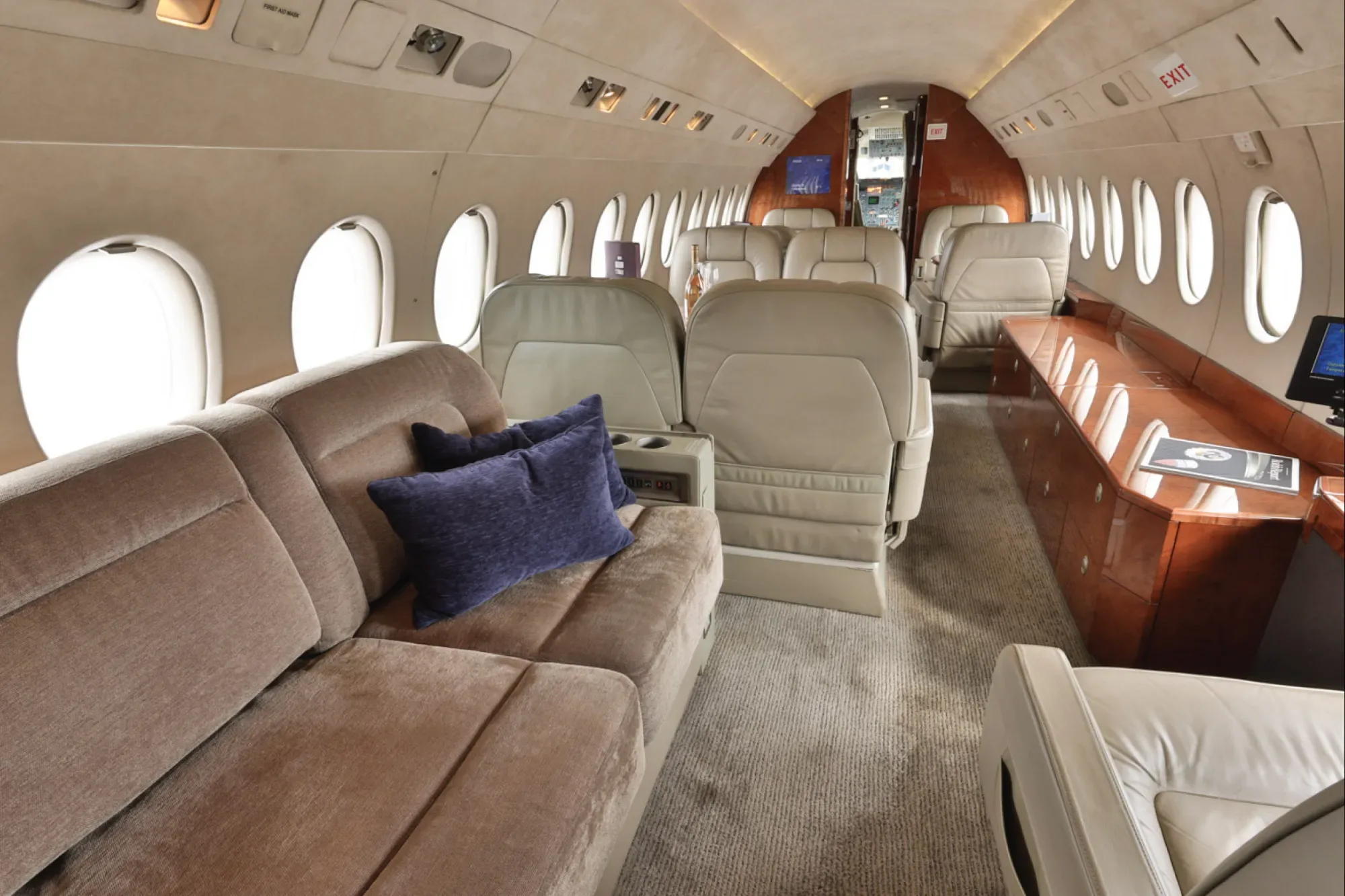 Cabin interior of a 1991 Dassault Falcon 900B.