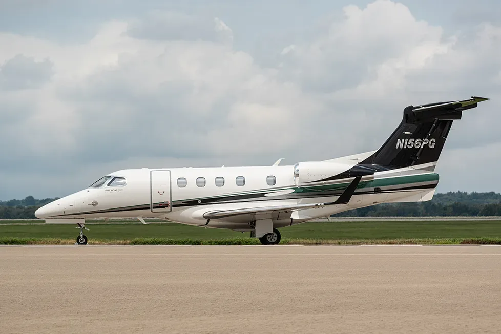 Cabin interior of a 2018 Embraer Phenom 300E.