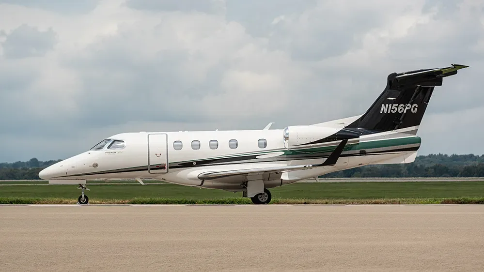 Exterior view of a 2018 Embraer Phenom 300E.