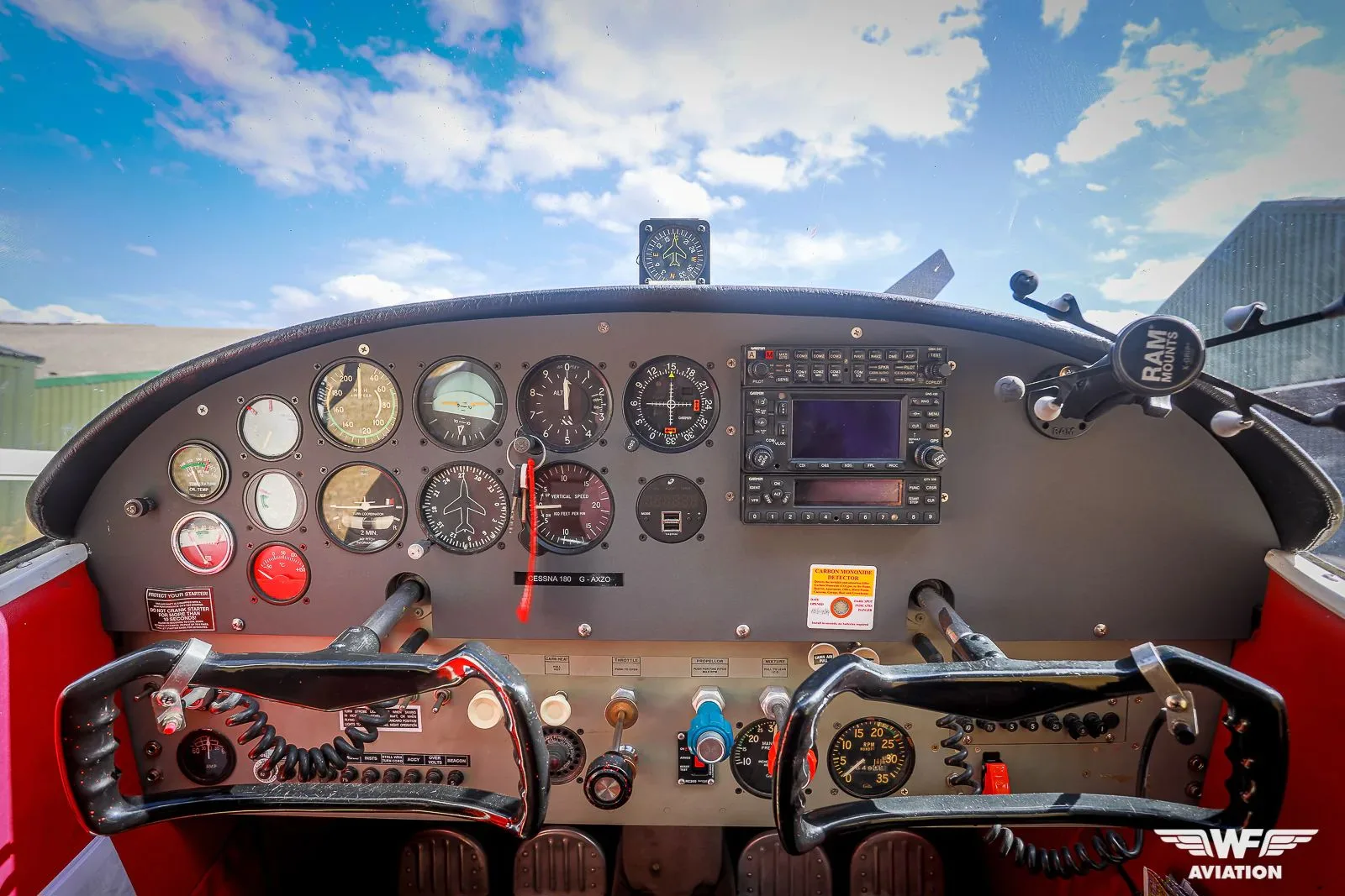 Cockpit and instrument panel of a 1954 Cessna 180 Skywagon.