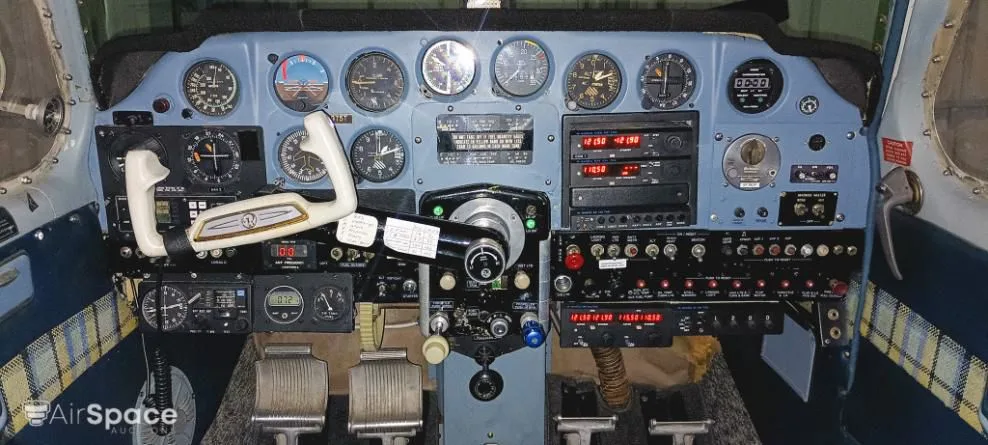 Cockpit and instrument panel of a 1960 Beechcraft 35 Bonanza.