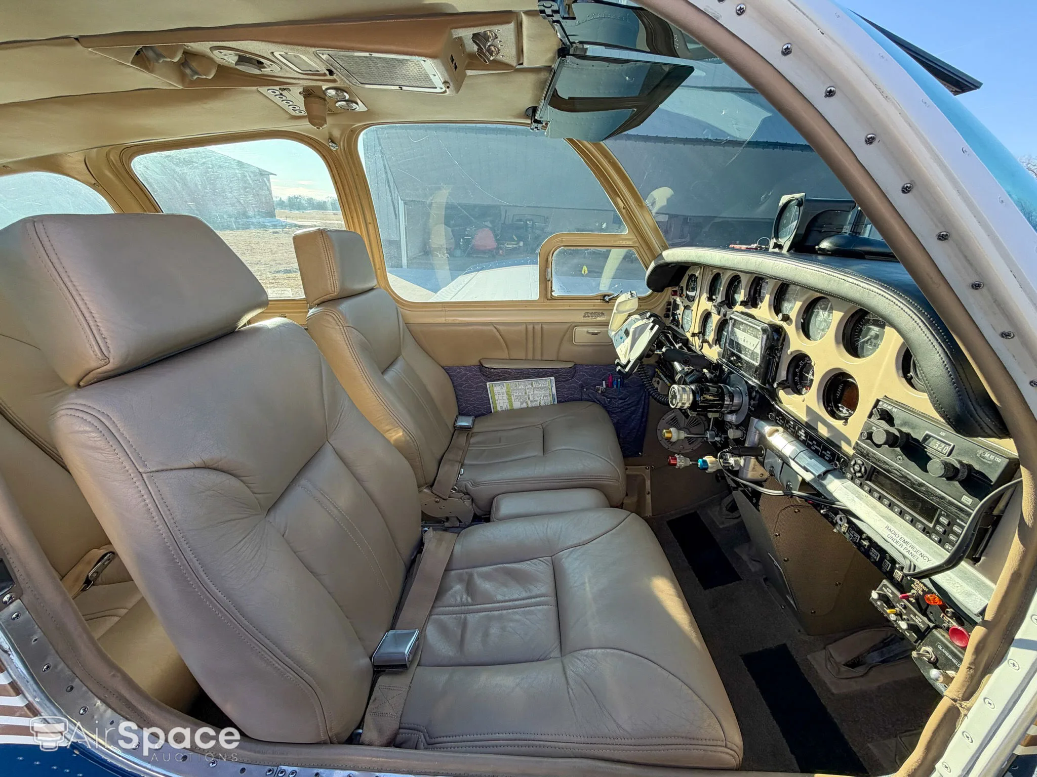 Cockpit and instrument panel of a 1961 Beechcraft N35 Bonanza.