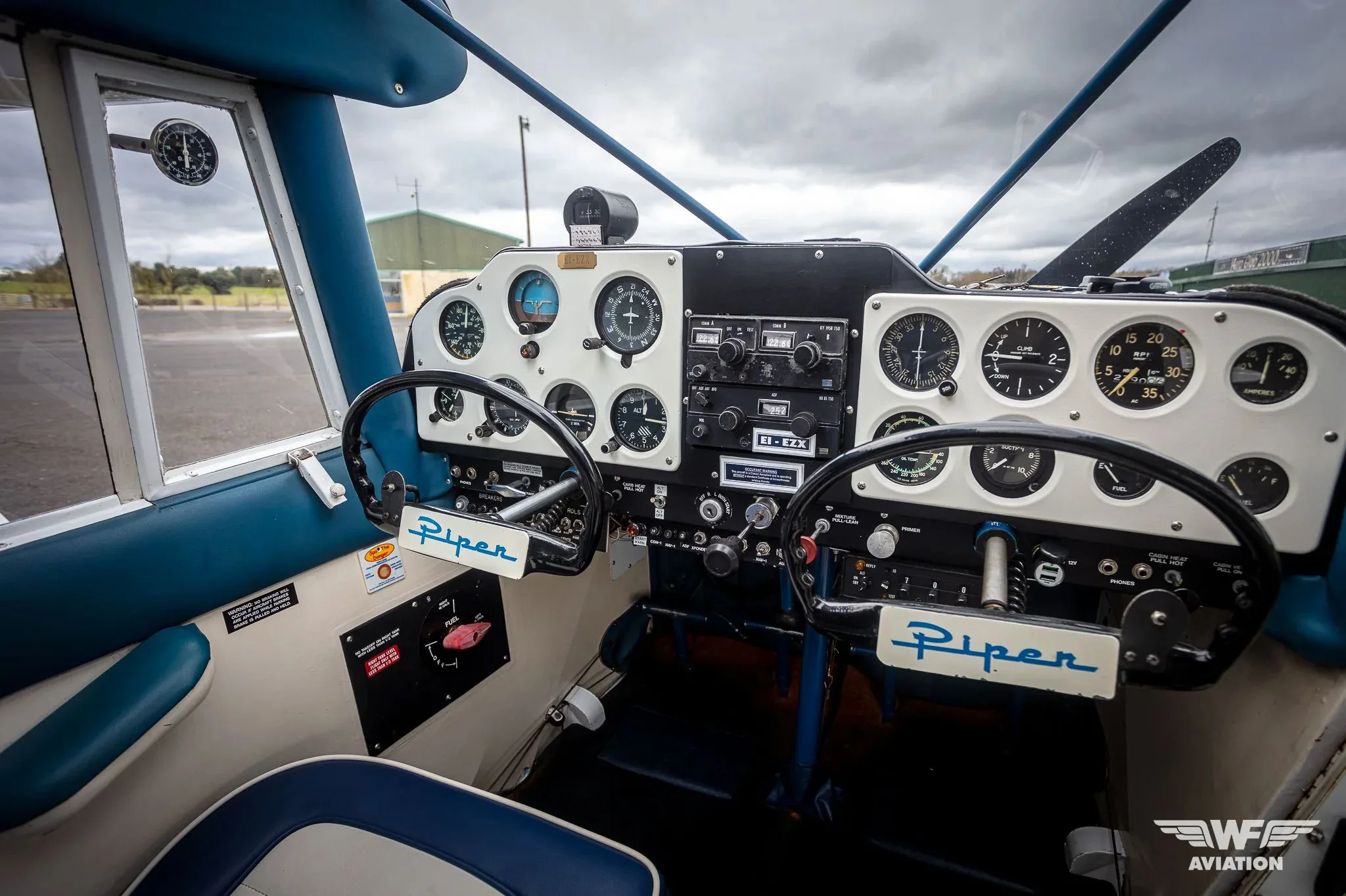 Cockpit and instrument panel of a 1961 Piper PA-22-108 Colt.