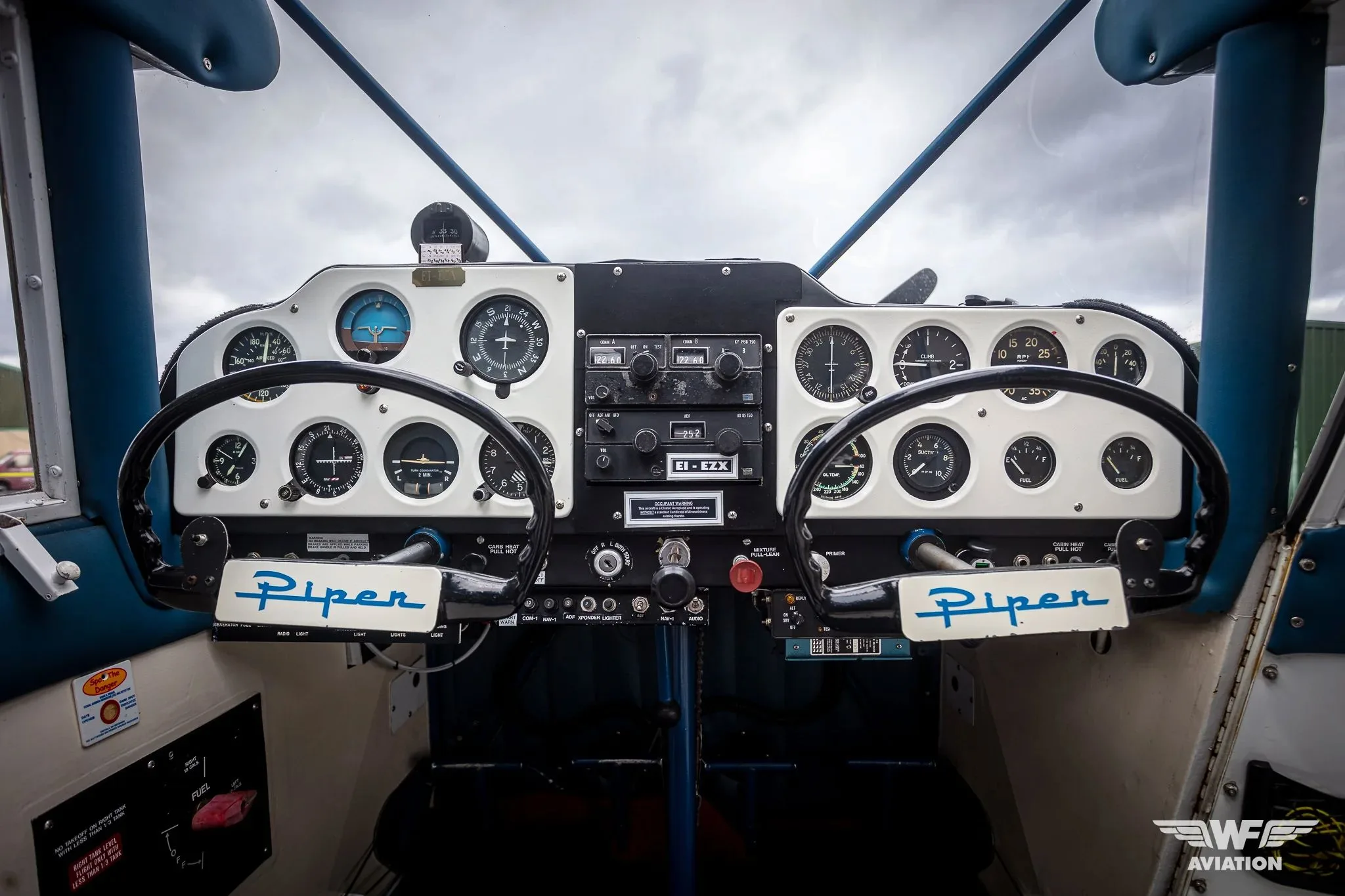 Cockpit and instrument panel of a 1961 Piper PA-22-108 Colt.