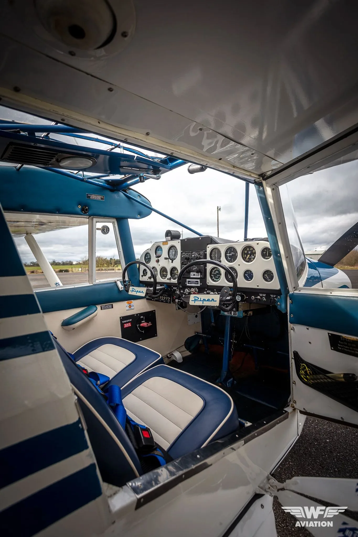 Cockpit and instrument panel of a 1961 Piper PA-22-108 Colt.