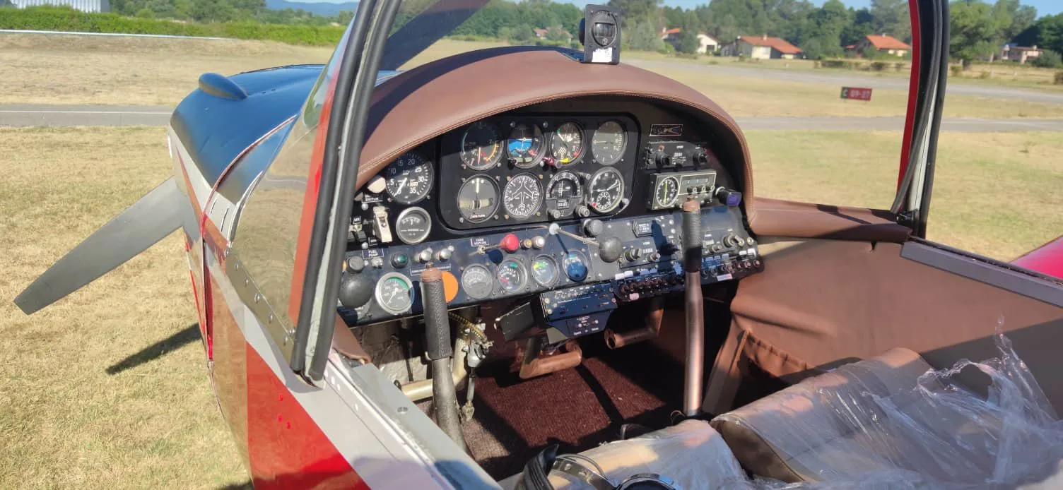 Cockpit and instrument panel of a 1962 Socata Rallye 100.
