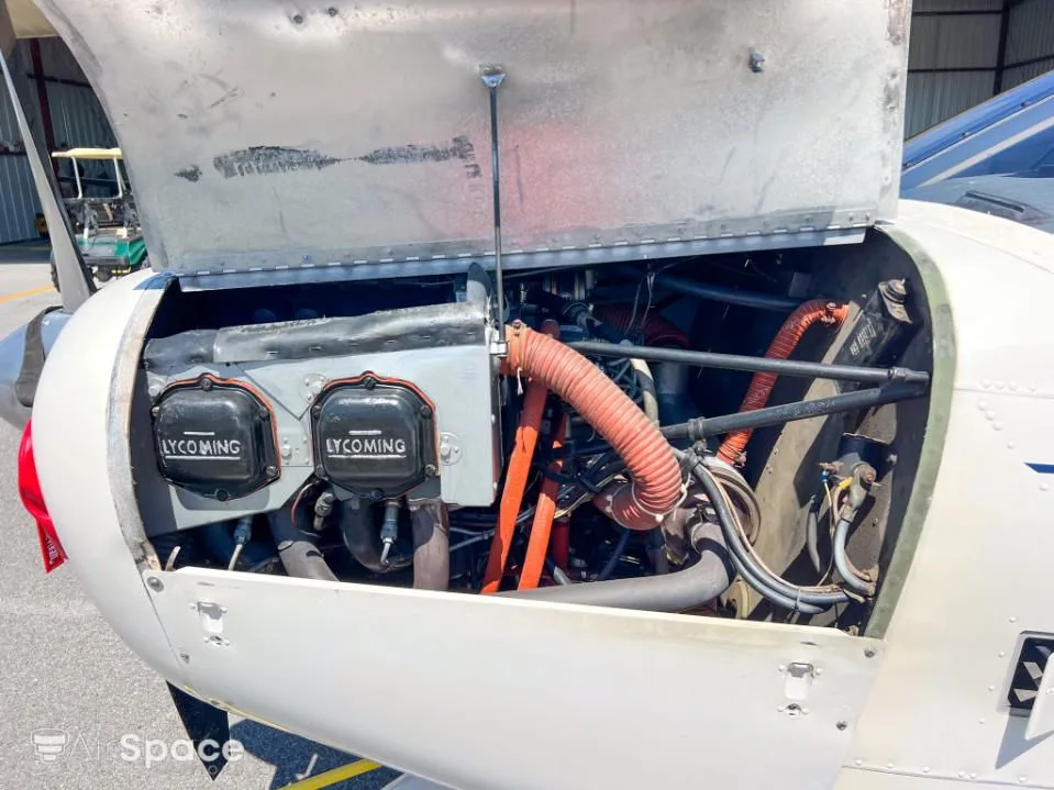 Engine detail of a 1963 Piper PA-28-140 Cherokee.
