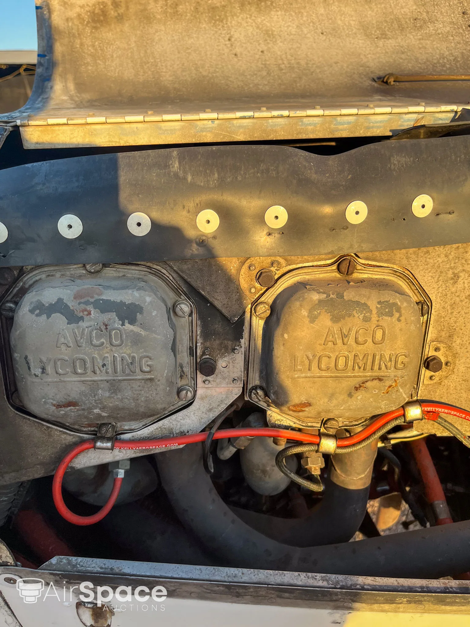 Engine detail of a 1964 Piper PA-28-140 Cherokee.
