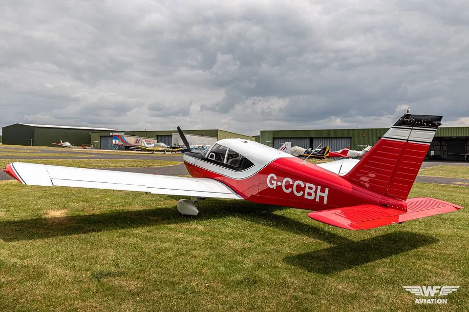 Exterior view of a 1965 Piper PA-28-235 Cherokee Pathfinder, G-CCBH.
