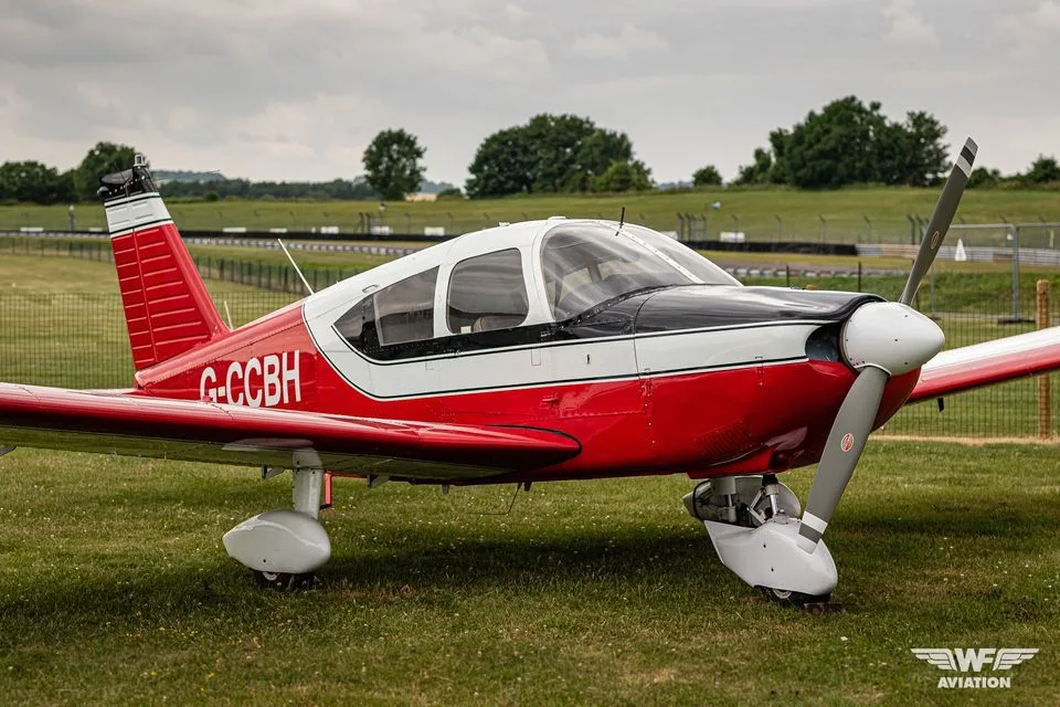 Exterior view of a 1965 Piper PA-28-235 Cherokee Pathfinder, G-CCBH.