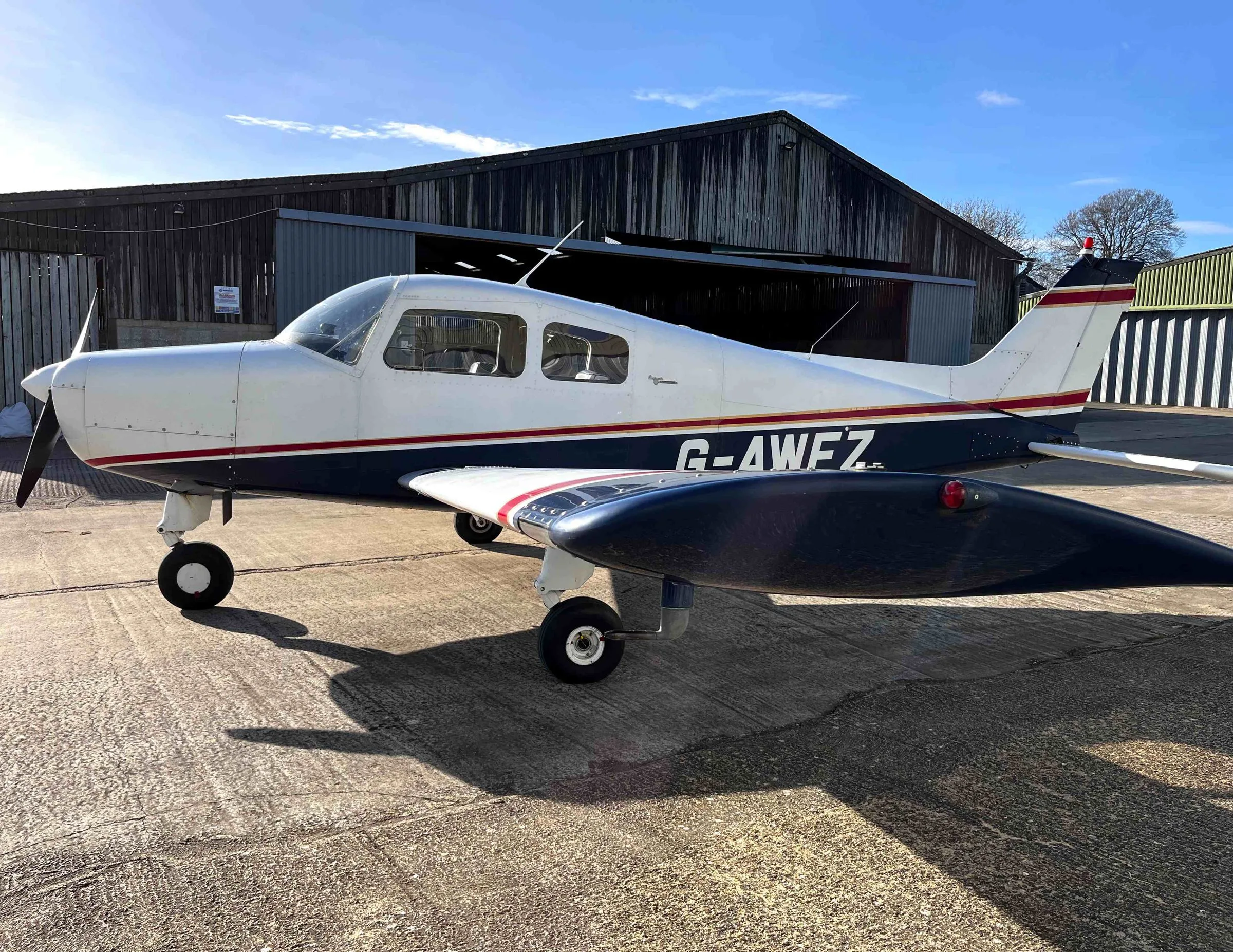 Exterior view of a 1968 Beechcraft 19A Musketeer Sport.