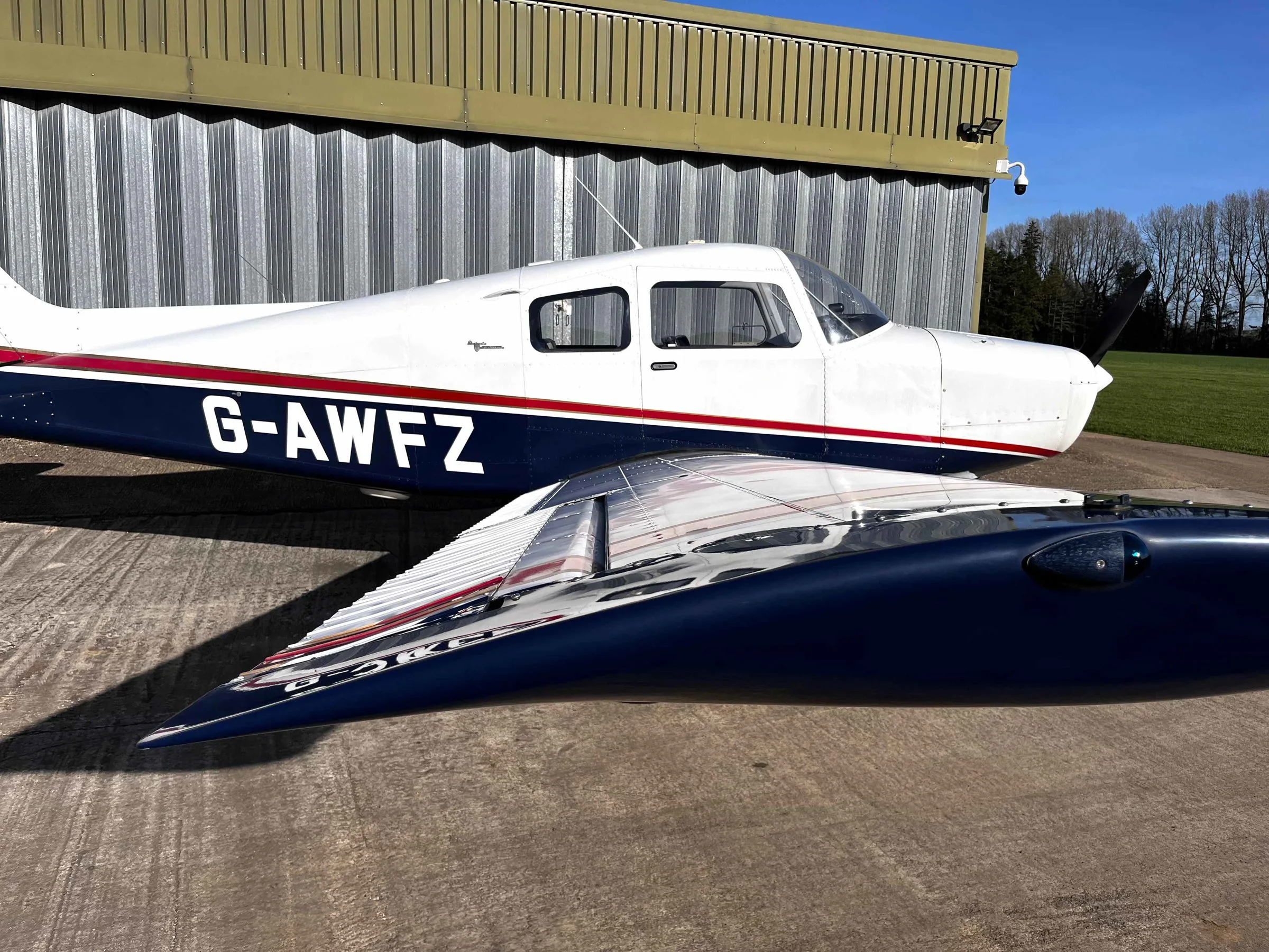 Exterior view of a 1968 Beechcraft 19A Musketeer Sport.