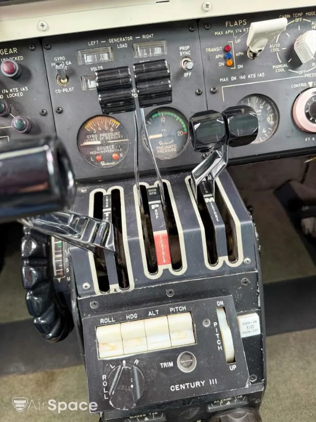 Cockpit and instrument panel of a 1973 Beech 60 Duke.