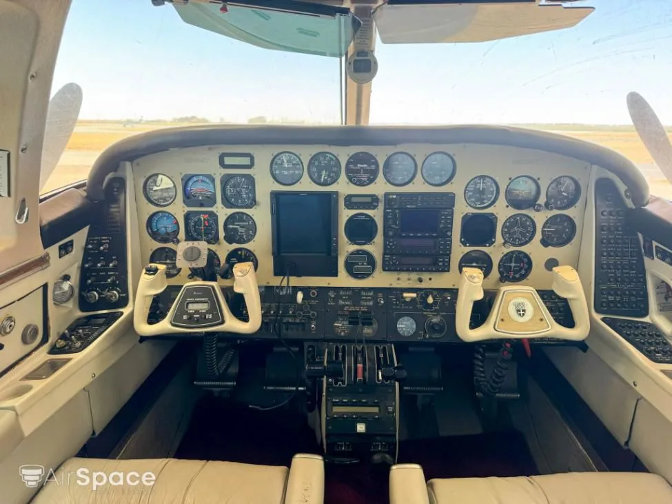 Cockpit and instrument panel of a 1976 Beechcraft 60 Duke.