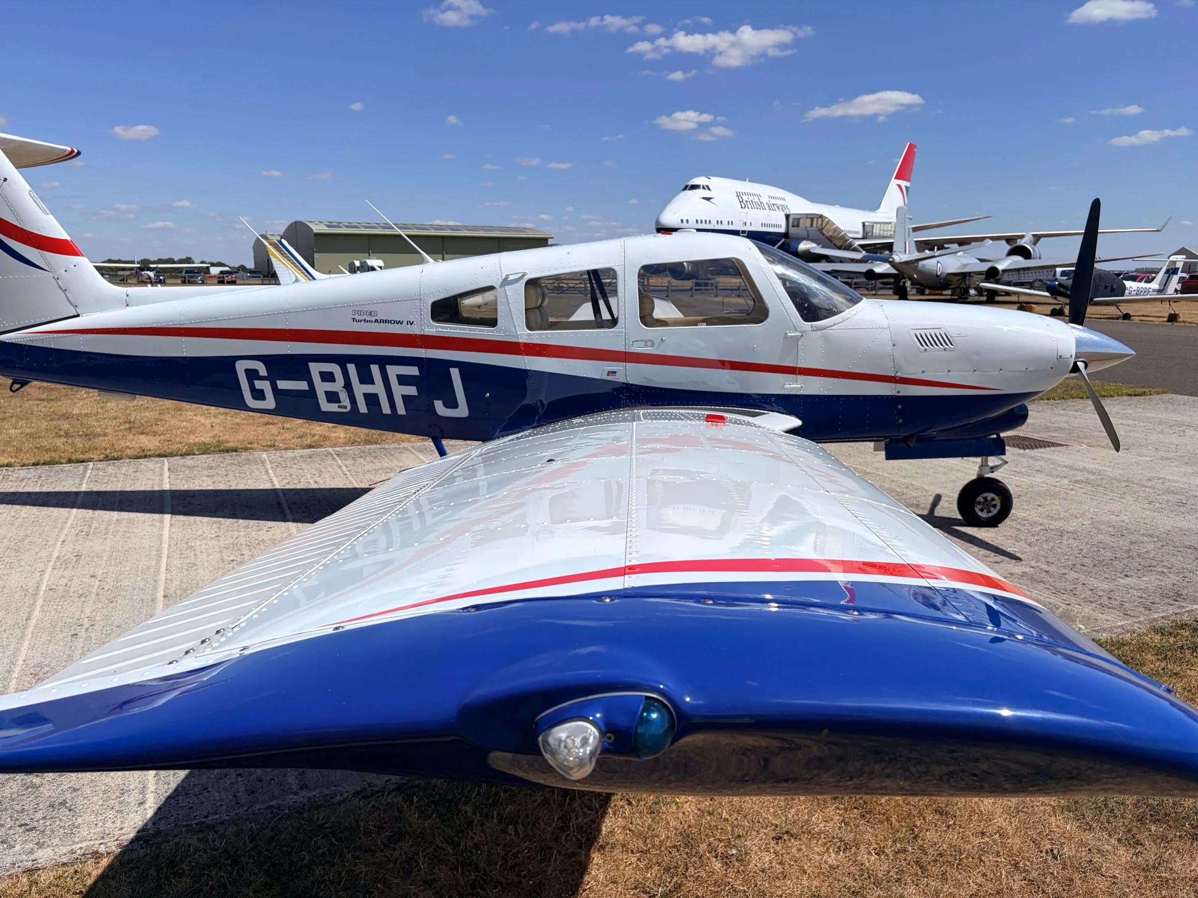 Exterior view of a 1979 Piper PA-28RT-201T Turbo Arrow IV.